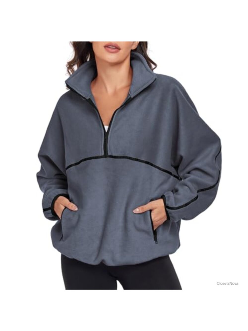 Sherpa Fleece Half Zip Pullover Oversized Sweatshirt with Pockets